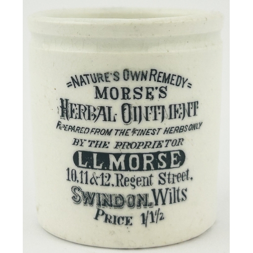 365 - MORSES HERBAL OINTMENT POT. OP p106. 1.8ins tall. The 1/1 1/2 size of this ornately, very varied let... 