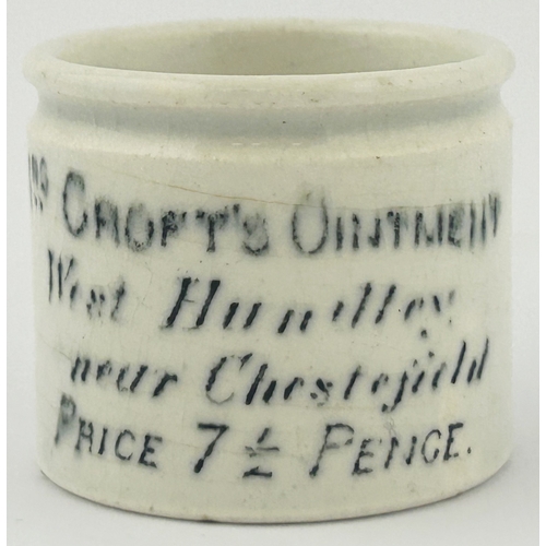 366 - MRS CROFTS CHESTERFIELD OINTMENT POT. OP p64. Nothing is known about this small Derbyshire hamlet ma... 