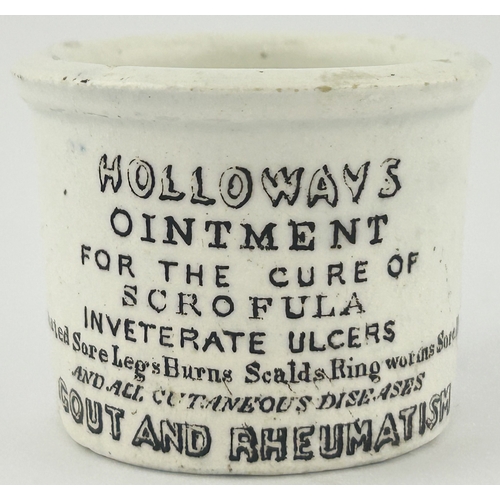 367 - HOLLOWAYS NEW YORK & LONDON OINTMENT POT. OP p81. 1.5ins tall. A double sided early sepia print vers... 