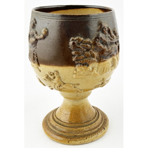 377 - EARLY GOBLET. 5.3ins tall. T.t. salt glaze - top quite dark, lower, lighter area, variating. Various... 