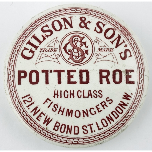 385 - GILSON & SONS POTTED ROE POT LID. (APL p300,25) 3.9ins diam. Strong & crisp red print transfer. Clea... 