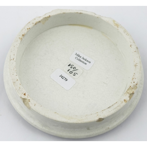 387 - CARTERS BLOATER PASTE POT LID. (APL p150,105) 4ins diam. Black transfer on white domed lid. Fancy sy... 