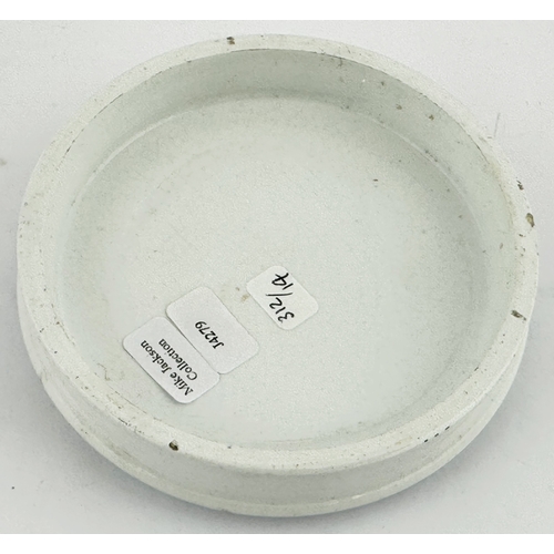 389 - HARRODS LONDON ANCHOVY PASTE POT LID. (APL p312, 14) 3.8ins diam. Blue transfer lid with bold writin... 