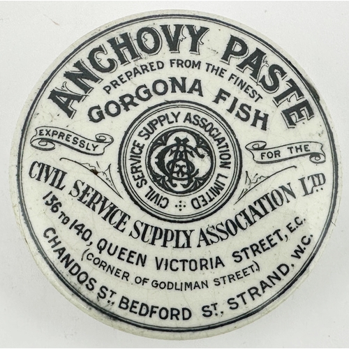 390 - LONDON ANCHOVY PASTE POT LID. (APL p274, 27) 3.5ins diam. Light black transfer, several lines of wri... 