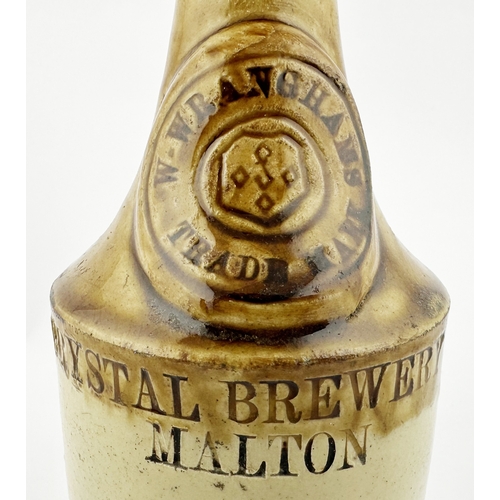 397 - MALTON SLAB SEALED STOUT . 8.5ins tall. T.t. stoneware cylinder. Double collar lip - repaired. Chunk... 