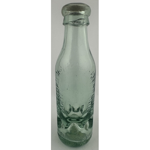 399 - DARTFORD EDWARDS PATENT BOTTLE. 7.25ins tall. Aqua glass. Edwards Patent. Lead insert. Six circular ... 