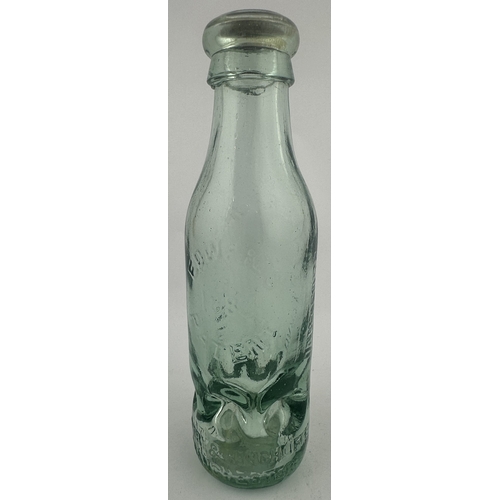 399 - DARTFORD EDWARDS PATENT BOTTLE. 7.25ins tall. Aqua glass. Edwards Patent. Lead insert. Six circular ... 