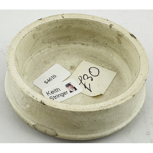 410 - LONDON COLD CREAM POT LID. (APL p388, 32) 2.6 ins diam. Red transfer large harp pict to centre decor... 