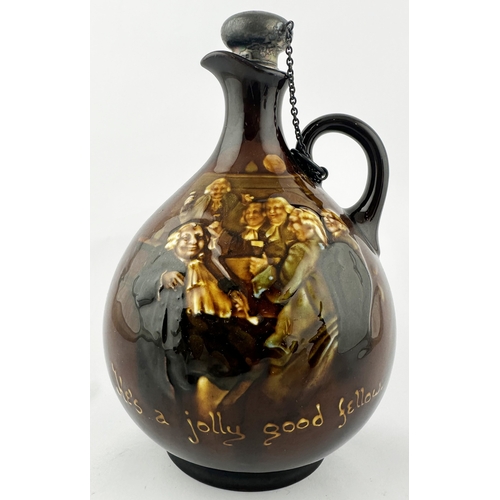 420 - HES A JOLLY GOOD FELLOW DOULTON KINGSWARE WHISKY FLASK. (CDK p28). 8.5ins tall. Overall pear shape, ... 