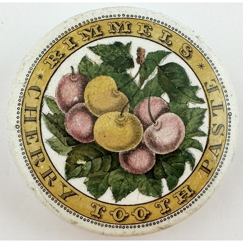 427 - LONDON TOOTH PASTE POT LID. (APL p380, 25c). 3.1ins diam. Central multi coloured pictorial of 7 cher... 