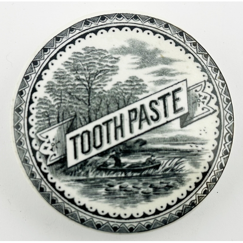 428A - BOAT PICTORIAL TOOTH PASTE POT LID. (APL p467) 2.8ins diam. Black transfer with very decorative oute... 