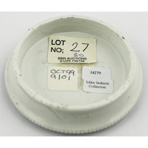 430 - SUSSEX TOOTH PASTE POT LID. (APL p591,26) 3.6ins diam. Light black transfer, slightly blurring, scal... 