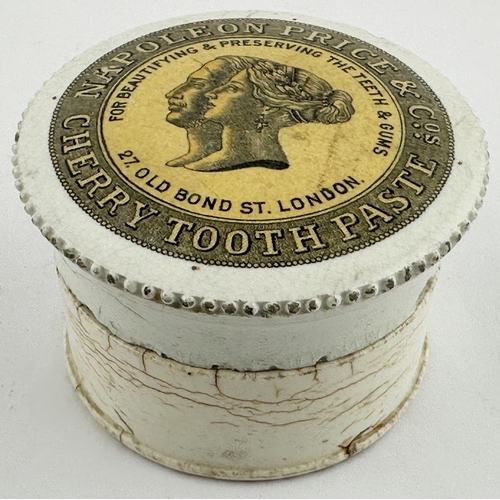 432 - LONDON TOOTH PASTE POT LID WITH BASE. (APL 369, 68) 3.5ins diam. Yellow background with central larg... 