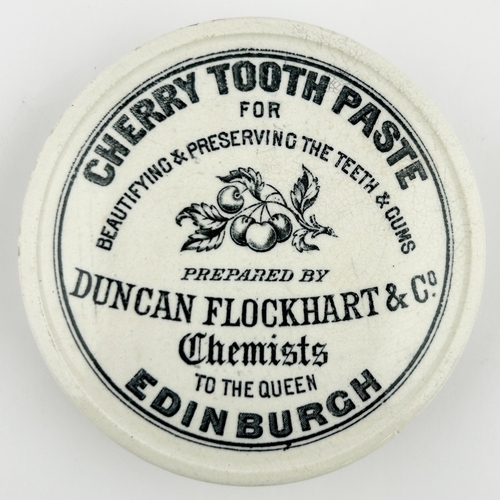 433 - EDINBURGH CHERRY TOOTH PASTE POT LID. (APL p539, 33) 3.25ins diam. Strong black transfer, central pi... 