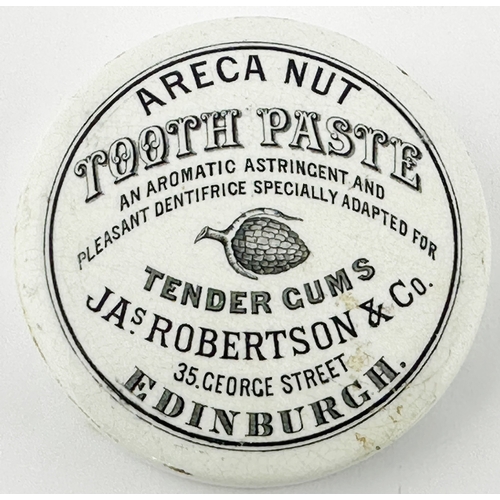 434 - EDINBURGH TOOTH PASTE POT LID. (APL p544, 77) 3.1ins diam. Black transfer, solid black border, Areca... 