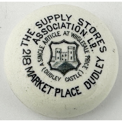 435 - DUDLEY BUTTON POT LID. (APL p650, 107) 2ins diam. White button lid with Dudley Castle illustration t... 