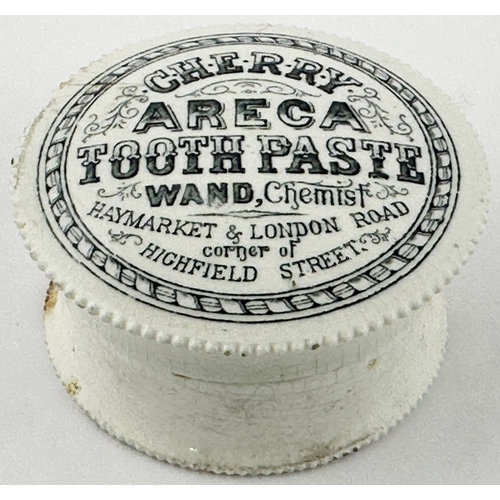 436 - LEICESTERSHIRE ARECA TOOTH PASTE POT LID WITH BASE. (APL p228, 18a) 3.4ins diam. Larger of two sizes... 