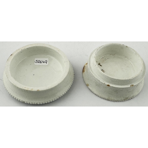 436 - LEICESTERSHIRE ARECA TOOTH PASTE POT LID WITH BASE. (APL p228, 18a) 3.4ins diam. Larger of two sizes... 