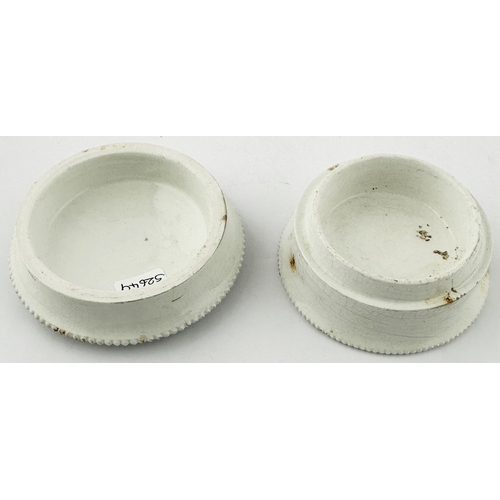 436 - LEICESTERSHIRE ARECA TOOTH PASTE POT LID WITH BASE. (APL p228, 18a) 3.4ins diam. Larger of two sizes... 