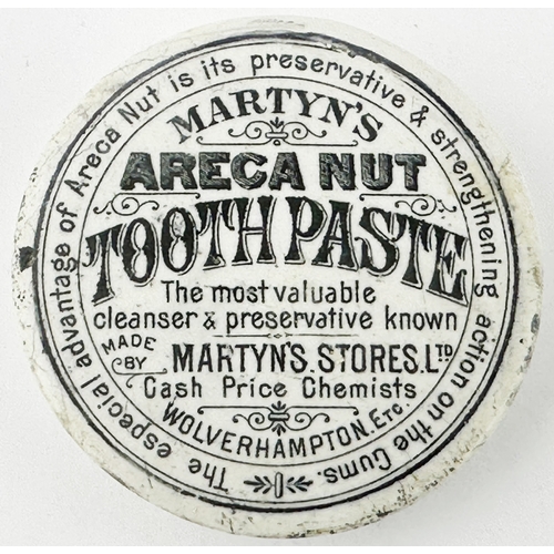 438 - WOLVERHAMPTON ARECA NUT TOOTH PASTE POT LID. (APL p648, 94) 2.7ins diam. Solid line borders. MARTYNS... 