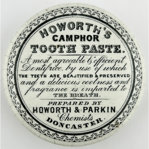 440 - DONCASTER TOOTH PASTE POT LID. (APL p688, 222b) 3ins diam. Black transfer, decorative border several... 