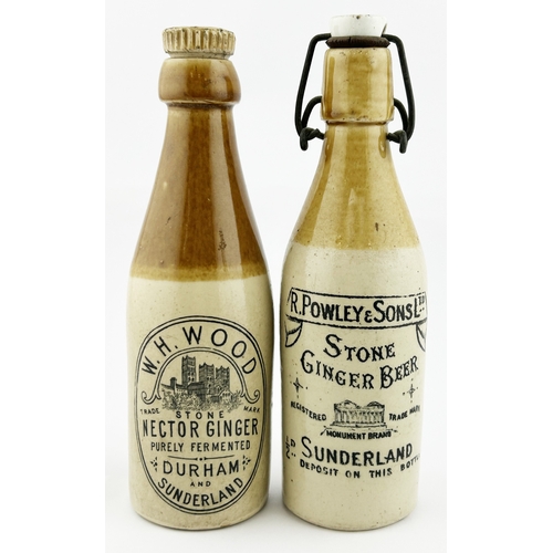 1 - SUNDERLAND GINGER BEER DUO. Tallest 8.5ins. W H WOOD & R POWLEY & SONS LTD, both pic., various stopp... 