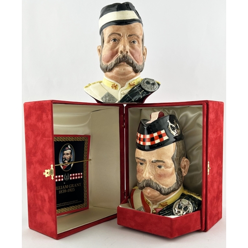 120 - GRANTS WHISKY CHARACTER JUG DUO. 9 x 6.5ins. One boxed with contents, other empty. Both with differe... 