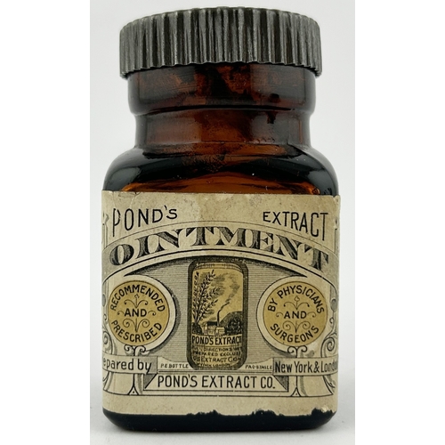 30 - PONDS PAPER LABELLED OINTMENT BOTTLE. 3ins tall. Paper label to 2 sides. Embossed lettering to lid. ... 