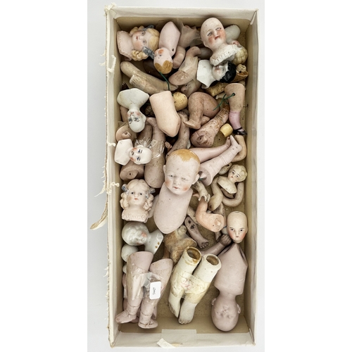 35 - DOLLS HEAD & PARTS GROUP. Various heads, body parts, limbs. Damages. (40+)