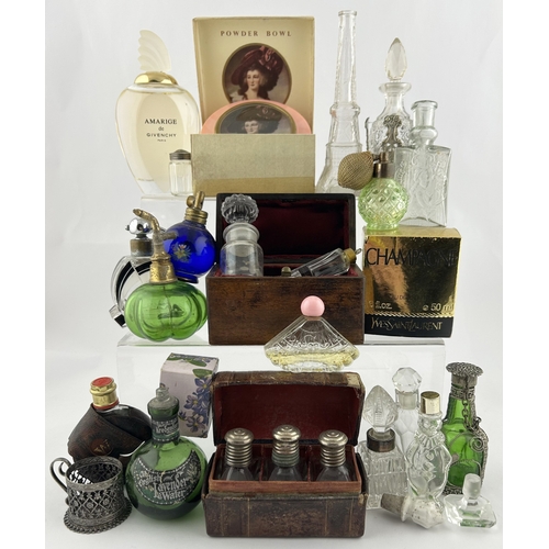 38 - PERFUME GROUP. Decorative boxes/ cases, some contents. A fine mixed group, interesting. Worn/ slight... 