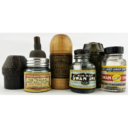 40 - INKS GROUP. Tallest 4.5ins. Wooden & Bakelite cases, some glass, paper labels. ONOTO THE INK, MABIE ... 