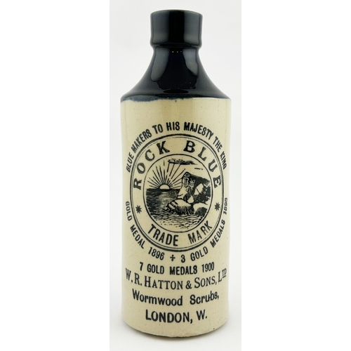 5 - ROCK BLUE GINGER BEER. 7.5ins tall. Blue top & black transfer for W R HATTON & SONS LTD/ WORMWOOD SC... 