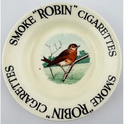 59 - ROBIN CIGARETTES ASHTRAY. 4.5ins diam. Central multi coloured pic with outer writing.