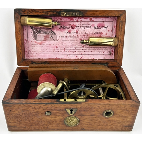 68 - MAGNETO-ELECTRIC CASED MACHINE. Wooden display case, nervous diseases machine inside & instructions.... 