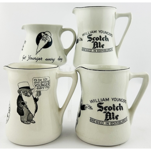 70 - WILLIAM YOUNGER PUB JUG GROUP. Tallest 4.5ins. Various designs. Minute chip to base to one. Royal Do... 