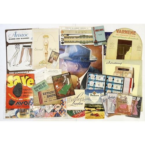 163 - ADVERTISING GROUP. 35.5 x 23ins. Posters, cards. BALLERSBY HATS, HEINZ, STAIN plus NYLON STOCKINGS e... 