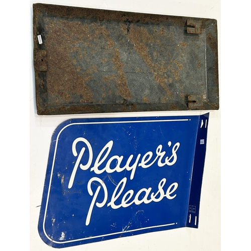 201 - SIGNS DUO. 21 x 10.5ins. Double sided PLAYERS PLEASE tin sign & TAYLOR WALKER enamel ? Worn/ scratch... 