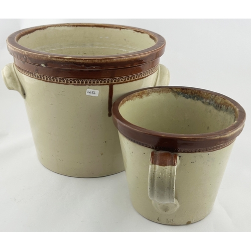 217 - MAYPOLE DAIRY CO BUTTER CROCKS DUO. Tallest 8ins. 12 & 4lb. Smallest one repaired from letter A in D... 