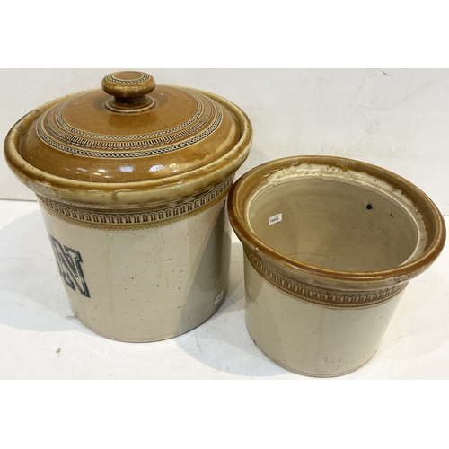 218 - LIPTON BUTTER CROCKS DUO. Tallest 9ins. 8 & 4lb. One with lid. Minor nicks. (2)