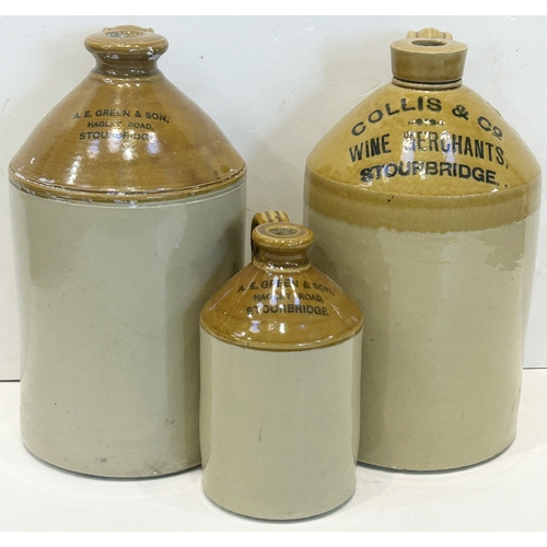 249 - STOURBRIDGE FLAGON TRIO. Largest 13ins. COLLIS & CO plus AE GREEN & SON. Rear handles. Chips. (3) 8.... 