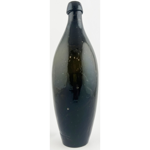 260 - EARLY BLACK GLASS FLAT BOTTOMED HAMILTON. 10.5ins tall. Minute body pin hole & surface scratches.