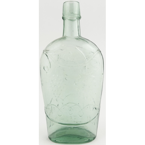 282 - WEST MIDLANDS FLASK. 7.5ins tall. Aqua glass leaf & grapes design, embossed FAIRBANK/ WILLENHALL.