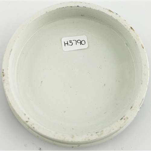 288 - GREAT YARMOUTH BLOATER PASTE POT LID. 3.75ins diam.Centre fishing boat, several lines of writing.