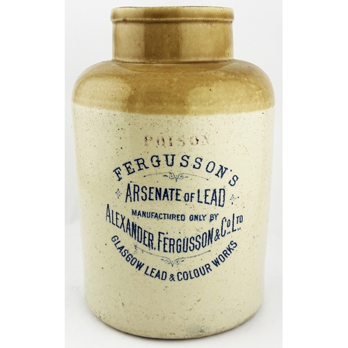 470 - FERGUSSONS POISON JAR. (DP p74, Cyl-S6). 11ins tall. T.t, blue transfer ARSENATE OF LEAD/ GLASGOW LE... 