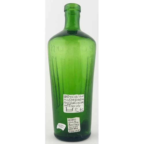 471 - TIPPERS POISON BOTTLE. (DP p42, BT3). 9ins tall. Bright apple green glass, vertically ribbed, emboss... 