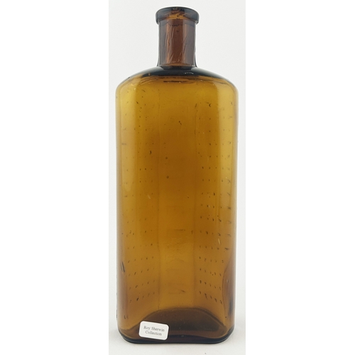 472 - FLAT BACKED POISON BOTTLE. (DP p51, SL & T2). 8.4ins tall. Deep amber hobnail style grids & embossin... 