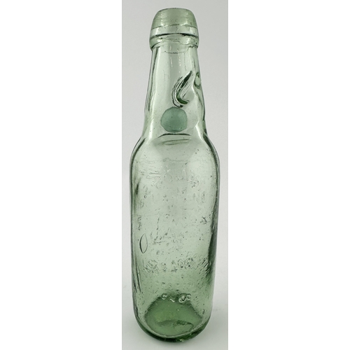 477 - WALSALL CODDS PATENT BOTTLE. 8.75ins tall. Aqua glass, long neck. A SIMMS & SON/ WALSALL. t.m to cen... 