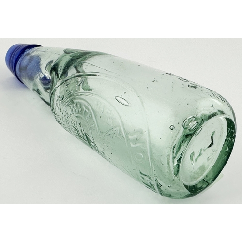 479 - BOLTON BLUE LIP CODD BOTTLE. 7.25ins tall. Aqua glass, heavily embossed J ECKERSLEY t.m. to centre w... 