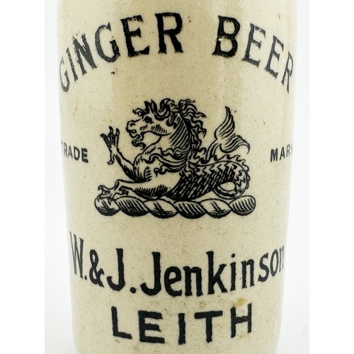 488 - W & J JANKINSON LEIGH GINGER BEER BOTTLE. ??ins tall. Ch, t.t, (speckled dark tan top glaze), swing ... 