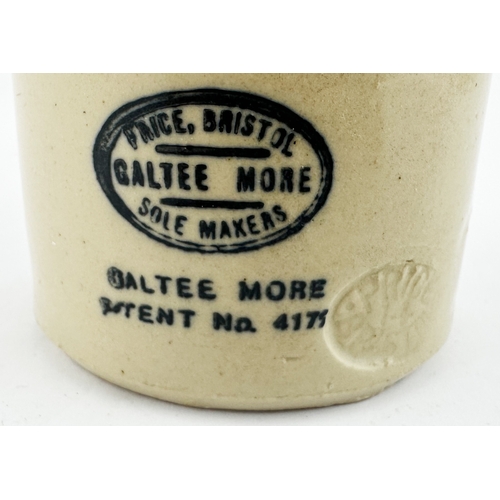 490 - GALTEE MORE SAMPLE PATENT GINGER BEER BOTTLE. 7.25ins tall. Std, all light tan, cork top. Small near... 